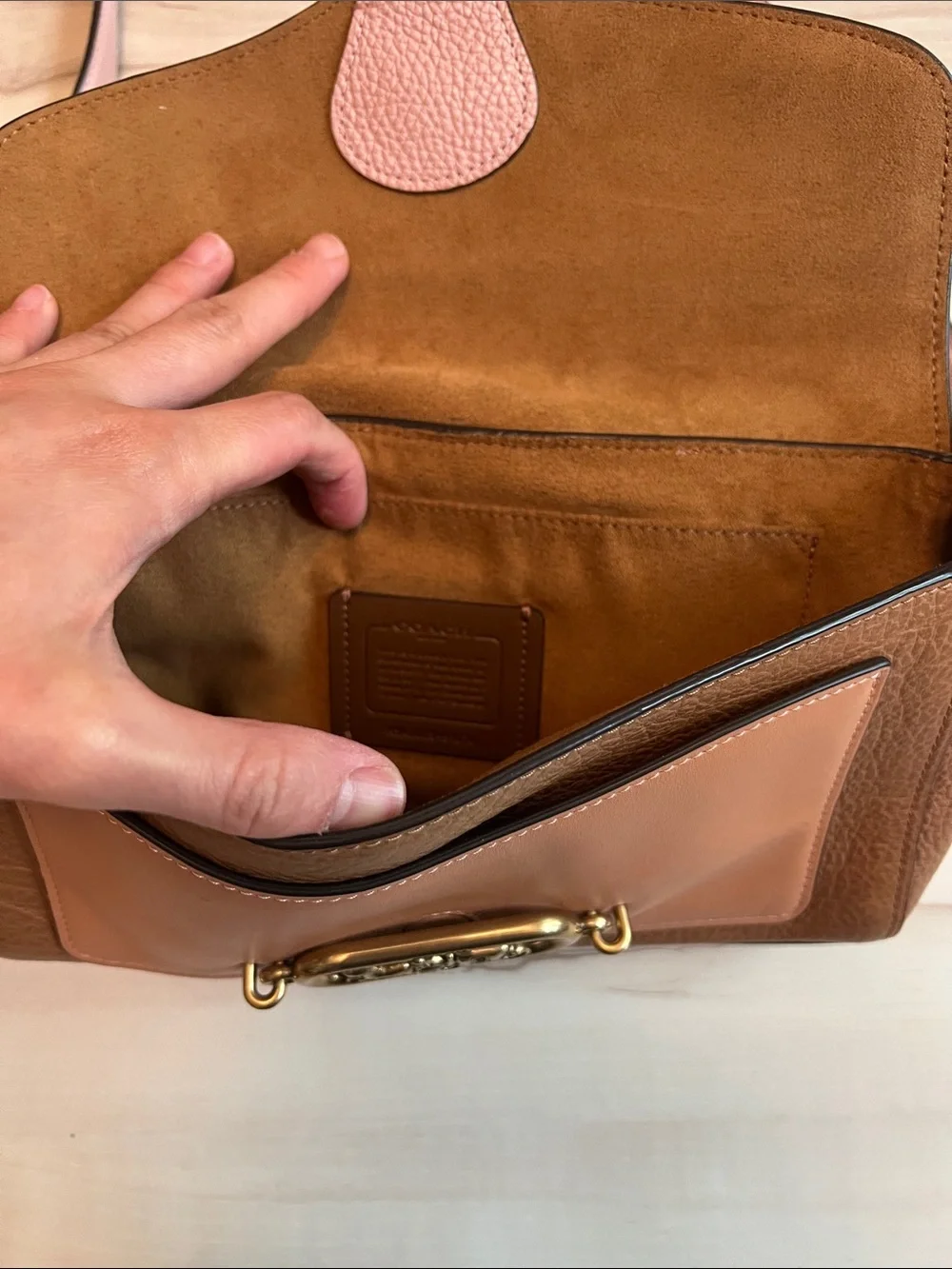 Coach Pink and Brown Leather Crossbody Shoulder Bag